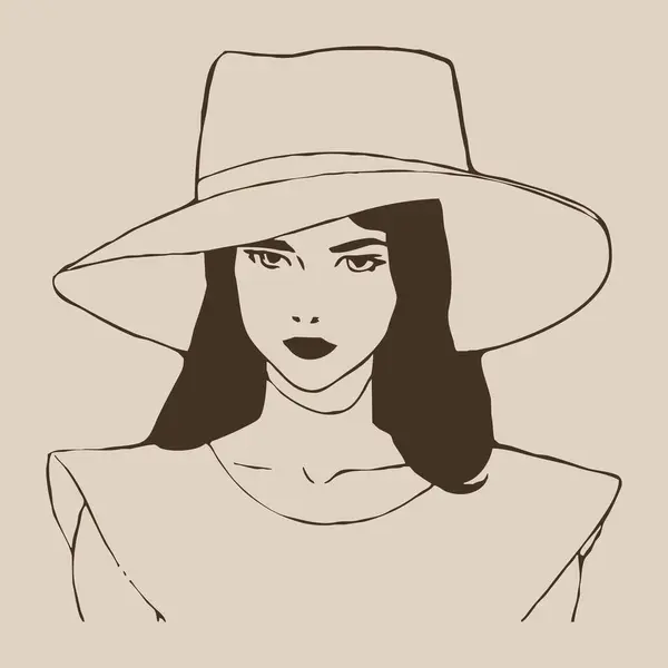 Fictional female character. Vintage line art. Logo design for use in graphics. T-shirt print, tattoo design.