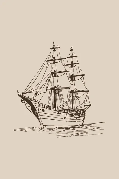 Ship . Line art. Logo design for use in graphics. T-shirt print, tattoo design. Minimalist illustration for printing on wall decorations.