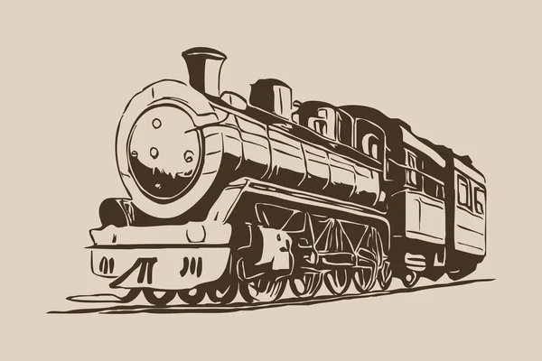 古董火车头线条艺术 用于图形的标志设计 T恤印花纹身图案用于墙上装饰印刷的简约图解 — 图库照片