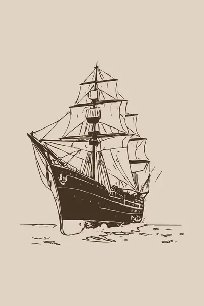 Schiff Linienkunst Logo Design Für Die Verwendung Grafiken Shirt Print — Stockfoto