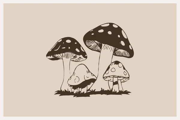 Mushrooms Line Art Printable Pattern Wall Decorations Minimalist Style Cover — Stock Photo, Image