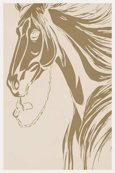 Paard Lijnkunst Afdrukbare Patroon Voor Wanddecoraties Een Minimalistische Stijl Omslag — Stockfoto