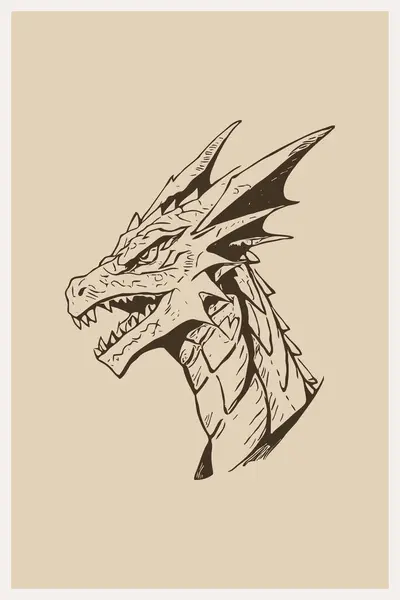 Dragon. Line art. Logo design for use in graphics. T-shirt print, tattoo design. Minimalist illustration for printing on wall decorations.