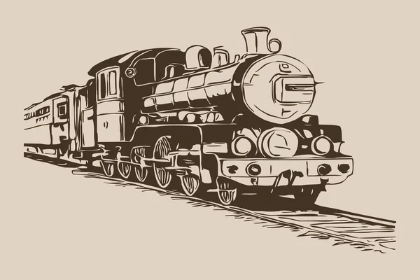 Antique locomotive. Line art. Logo design for use in graphics. T-shirt print, tattoo design. Minimalist illustration for printing on wall decorations.