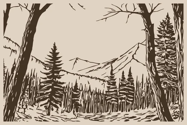 Mountain landscape . Line art. Logo design for use in graphics. T-shirt print, tattoo design. Minimalist illustration for printing on wall decorations.
