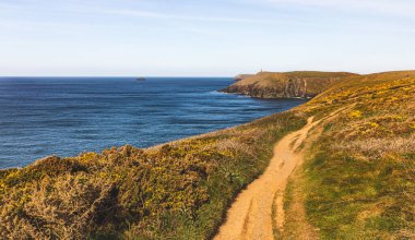 Güneşli bir nisan gününde manzara. İngiltere, Cornwall 'da Padstow.