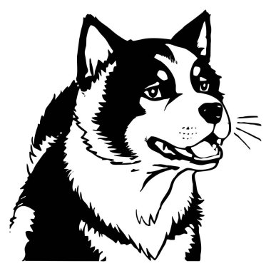 Sibirya Husky 'si. Siyah beyaz grafikler. Grafiklerde kullanmak için logo tasarımı. Tişört izi, dövme tasarımı.. 