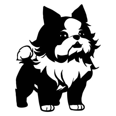 Shih tzu köpeği. Grafiklerde kullanmak için logo tasarımı. Tişört izi, dövme tasarımı. Duvar dekorasyonlarına yazdırmak için minimalist illüstrasyon.