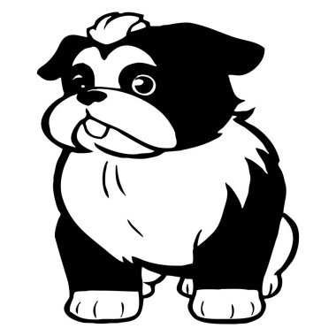 Shih tzu köpeği. Grafiklerde kullanmak için logo tasarımı. Tişört izi, dövme tasarımı. Duvar dekorasyonlarına yazdırmak için minimalist illüstrasyon.