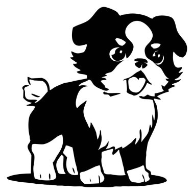 Shih tzu köpeği. Grafiklerde kullanmak için logo tasarımı. Tişört izi, dövme tasarımı. Duvar dekorasyonlarına yazdırmak için minimalist illüstrasyon.