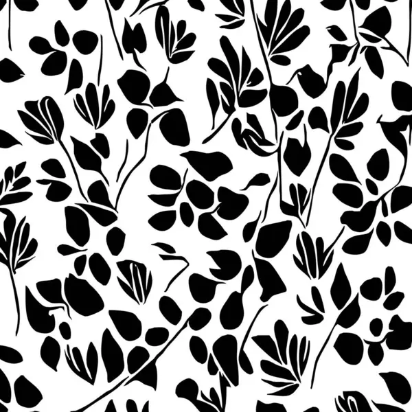 Siyah beyaz botanik deseni. Grafiklerde ve malzemelerde kullanmak için. Soyut bitki şekilleri. Duvar dekorasyonlarına yazdırmak için minimalist illüstrasyon.