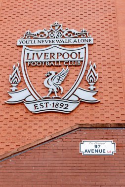 Liverpool, İngiltere - 23 Mart 2022. Liverpool Anfield Stadyumu, İngiltere. Logo