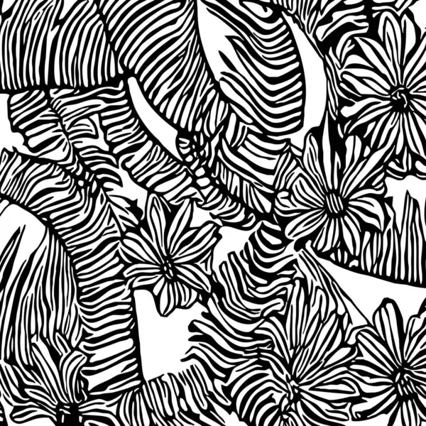 Black and white botanical pattern. For use in graphics, materials. Abstract plant shapes. Minimalist illustration for printing on wall decorations.