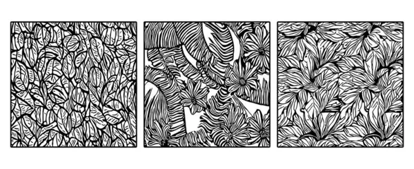 Set of 3 Black and white botanical pattern. For use in graphics, materials. Abstract plant shapes. Minimalist illustration for printing on wall decorations.