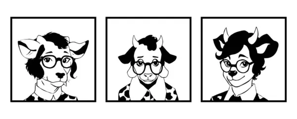 Cow with glasses. Line art. Logo design for use in graphics. T-shirt print, tattoo design. Minimalist illustration for printing on wall decorations.