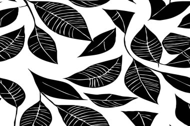 Siyah beyaz botanik deseni. Grafiklerde ve malzemelerde kullanmak için. Soyut bitki şekilleri. Duvar dekorasyonlarına yazdırmak için minimalist illüstrasyon.