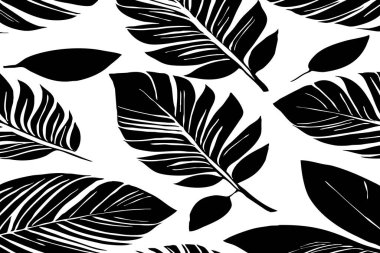 Siyah beyaz botanik deseni. Grafiklerde ve malzemelerde kullanmak için. Soyut bitki şekilleri. Duvar dekorasyonlarına yazdırmak için minimalist illüstrasyon.