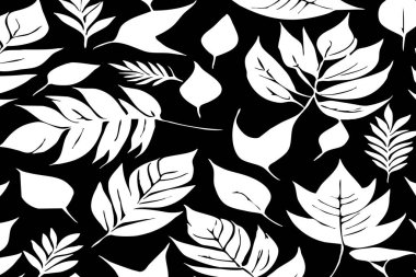 Siyah beyaz botanik deseni. Grafiklerde ve malzemelerde kullanmak için. Soyut bitki şekilleri. Duvar dekorasyonlarına yazdırmak için minimalist illüstrasyon.