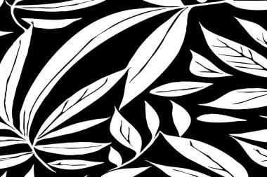Siyah beyaz botanik deseni. Grafiklerde ve malzemelerde kullanmak için. Soyut bitki şekilleri. Duvar dekorasyonlarına yazdırmak için minimalist illüstrasyon.