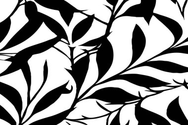 Siyah beyaz botanik deseni. Grafiklerde ve malzemelerde kullanmak için. Soyut bitki şekilleri. Duvar dekorasyonlarına yazdırmak için minimalist illüstrasyon.