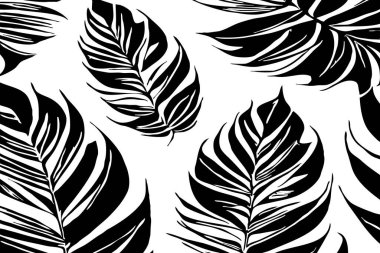 Siyah beyaz botanik deseni. Grafiklerde ve malzemelerde kullanmak için. Soyut bitki şekilleri. Duvar dekorasyonlarına yazdırmak için minimalist illüstrasyon.