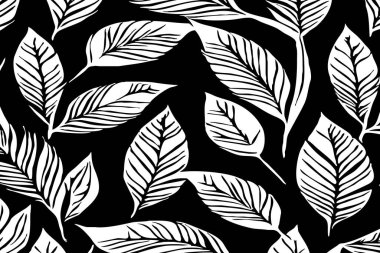 Siyah beyaz botanik deseni. Grafiklerde ve malzemelerde kullanmak için. Soyut bitki şekilleri. Duvar dekorasyonlarına yazdırmak için minimalist illüstrasyon.
