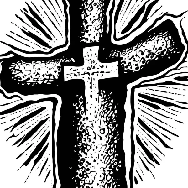 Religious cross. Christian Illustration for Graphic Design. Artistic brush strokes, ink stains.