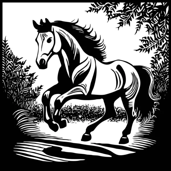 Horse . Black and white animal graphics. Logo design for use in graphics. Print for T-shirts, design for tattoos.