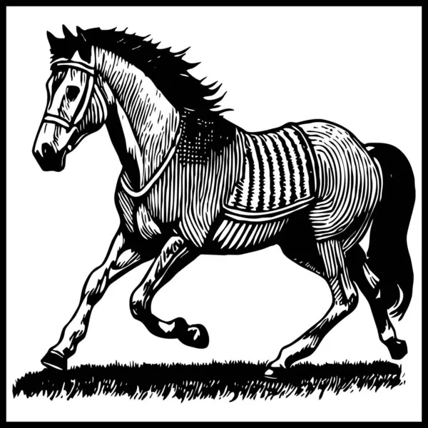 Horse . Black and white animal graphics. Logo design for use in graphics. Print for T-shirts, design for tattoos.