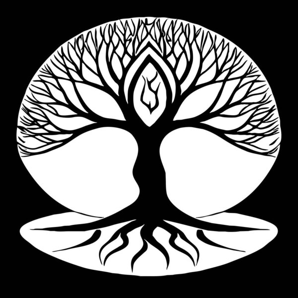 Tree . Black and white botanical illustration. Logo design for use in graphics. 