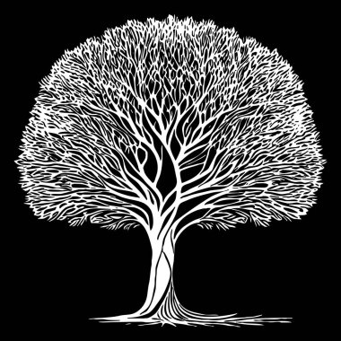 Ağaç. Siyah-beyaz botanik çizimi. Grafiklerde kullanmak için logo tasarımı. 