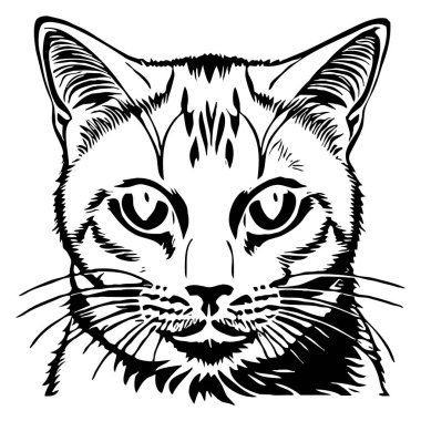 Kedi. Hayvan siyah ve beyaz çizimi. Grafiklerde kullanılmak üzere logo tasarımı. 
