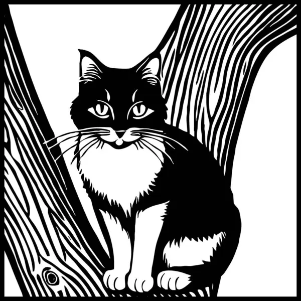 Kedi. Hayvan siyah ve beyaz çizimi. Grafiklerde kullanılmak üzere logo tasarımı. 