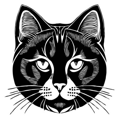 Kedi. Hayvan siyah ve beyaz çizimi. Grafiklerde kullanılmak üzere logo tasarımı. 