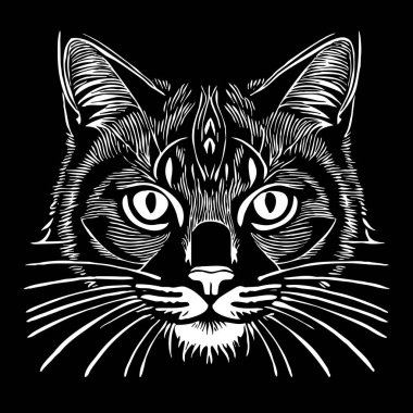 Kedi. Hayvan siyah ve beyaz çizimi. Grafiklerde kullanılmak üzere logo tasarımı. 