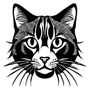 Kedi. Hayvan siyah ve beyaz çizimi. Grafiklerde kullanılmak üzere logo tasarımı. 