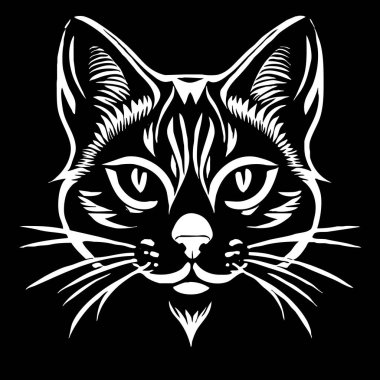 Kedi. Hayvan siyah ve beyaz çizimi. Grafiklerde kullanılmak üzere logo tasarımı. 