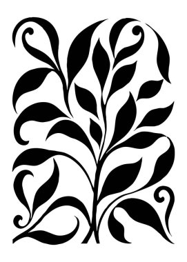 Botanik siyah beyaz desen. Soyut bitki şekilleri. Duvar süslemelerinde, grafiklerde ve dövmelerde kullanmak için en az illüstrasyon.