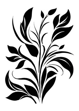 Botanik siyah beyaz desen. Soyut bitki şekilleri. Duvar süslemelerinde, grafiklerde ve dövmelerde kullanmak için en az illüstrasyon.