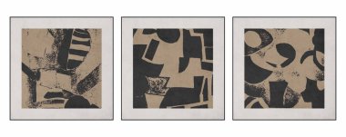 Set of 3 Fashionable illustration in vintage style. Pattern to print for wall decorations. Abstract shapes. 