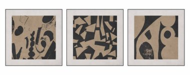 Set of 3 Fashionable illustration in vintage style. Pattern to print for wall decorations. Abstract shapes. 