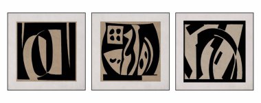 Set of 3 Fashionable illustration in vintage style. Pattern to print for wall decorations. Abstract shapes. 