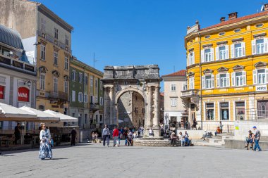 Pula Hırvatistan Yarımadası Istria 29 Nisan 2022. Şehrin mimarisi..