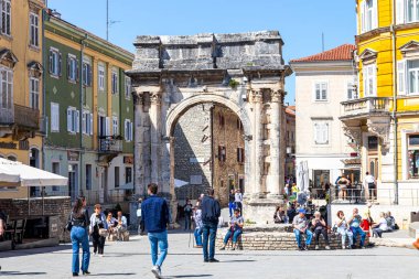 Pula Hırvatistan Yarımadası Istria 29 Nisan 2022. Şehrin mimarisi..
