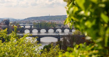Prag Çek Cumhuriyeti 26 Nisan 2022. Şehrin mimarisiyim ben. Vltava Nehri manzarası.