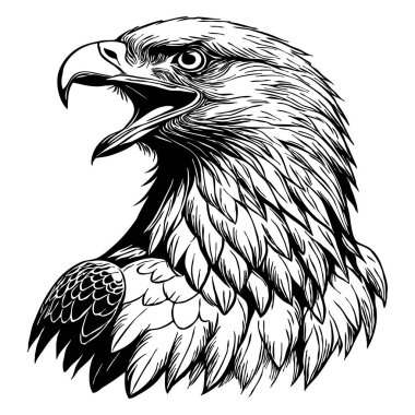 Kartal. Siyah beyaz grafikler. Grafiklerde kullanmak için logo tasarımı. Tişört izi, dövme tasarımı.. 