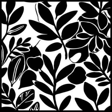 Siyah beyaz botanik deseni. Grafiklerde ve malzemelerde kullanmak için. Soyut bitki şekilleri. Duvar dekorasyonlarına yazdırmak için minimalist illüstrasyon.
