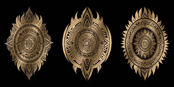 stock vector Gold Polynesian pattern on a black background. For use on tattoos, posters, covers, textiles and T-shirt prints.