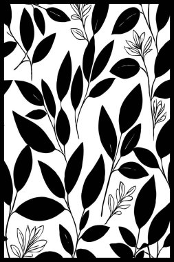 Siyah beyaz botanik deseni. Grafiklerde ve malzemelerde kullanmak için. Soyut bitki şekilleri. Duvar dekorasyonlarına yazdırmak için minimalist illüstrasyon.