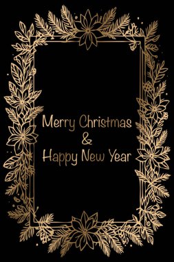 Christmas card design. Gold line art and letters clipart